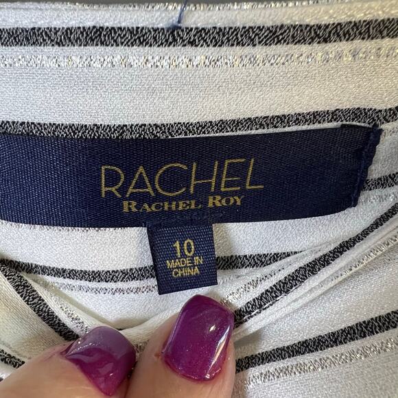 Rachel Roy Women's Esta Metallic Stripe Asymmetrical Faux Wrap Skirt Size 10 - Picture 5 of 13